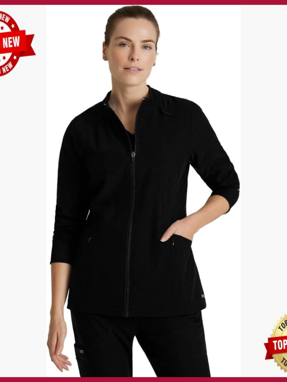 Women's Medical Scrub Jacket Zip Front 4 Pockets Stretch Workwear